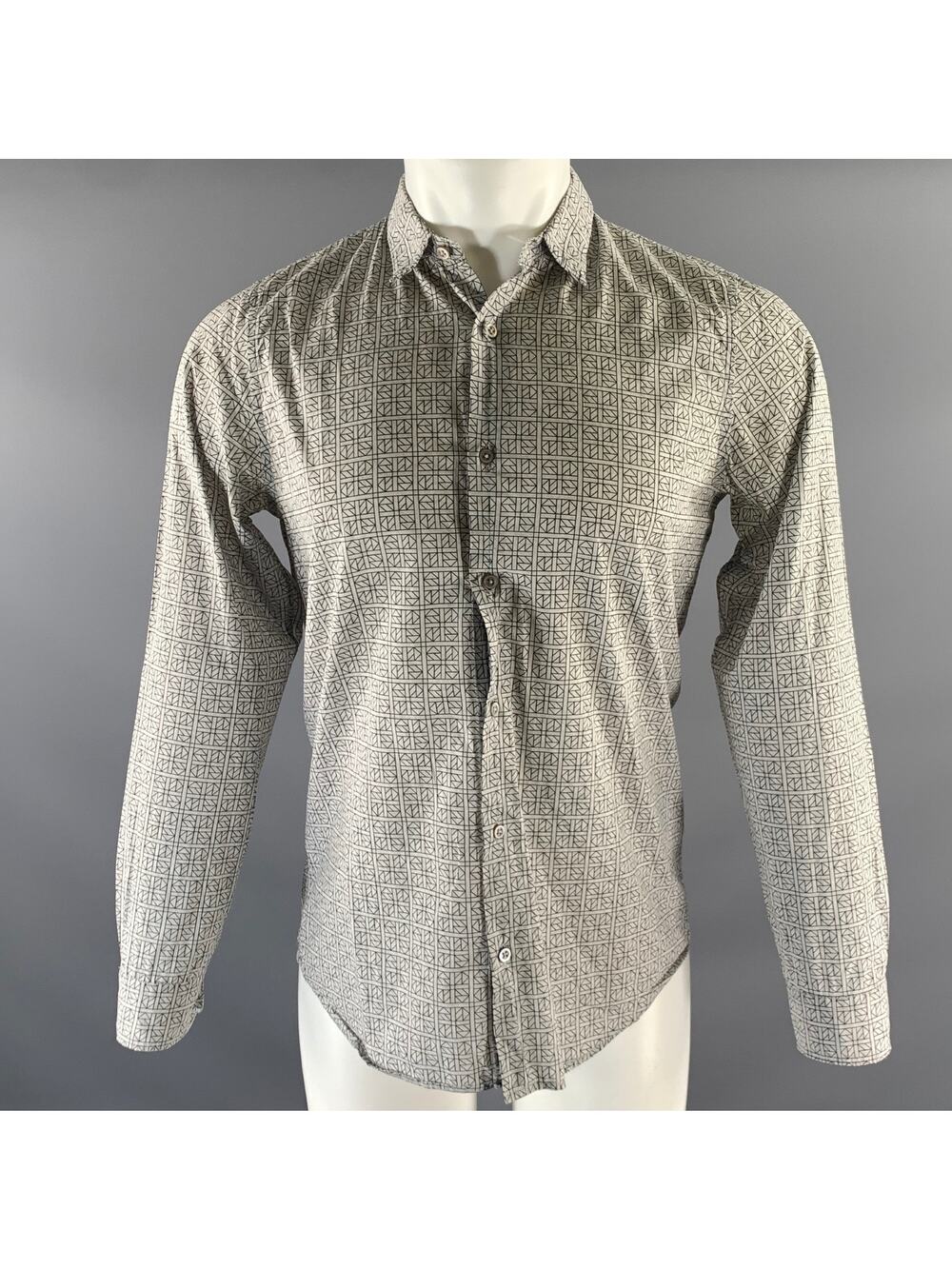 JIL SANDER Size S Grey Black Geometric Pointed Collar Long Sleeve Shirt
